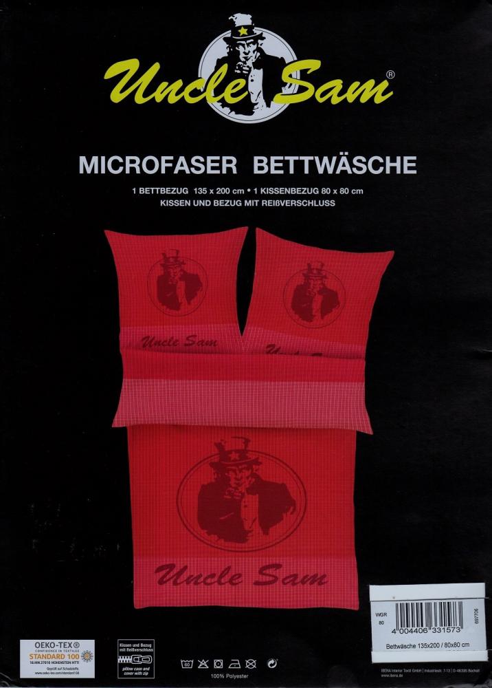 Bettwäsche Uncle Sam - rot - 135 x 200 cm + 80 x 80 cm - Mikrofaser